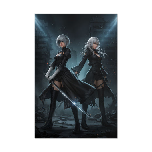 2B and A2 NieR Automata Poster – Iconic Android Heroines Wall Art