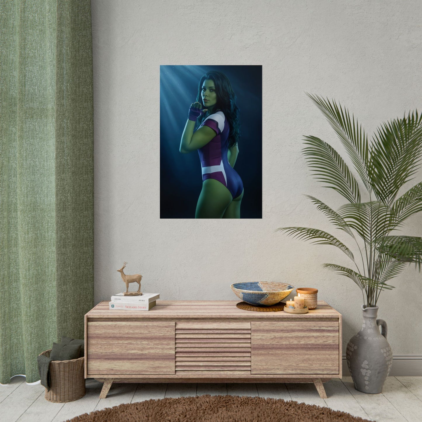 She-Hulk Marvel Poster – Iconic Superheroine Wall Art for Gamer Decor - ultra-high res She-Hulk poster in gaming room