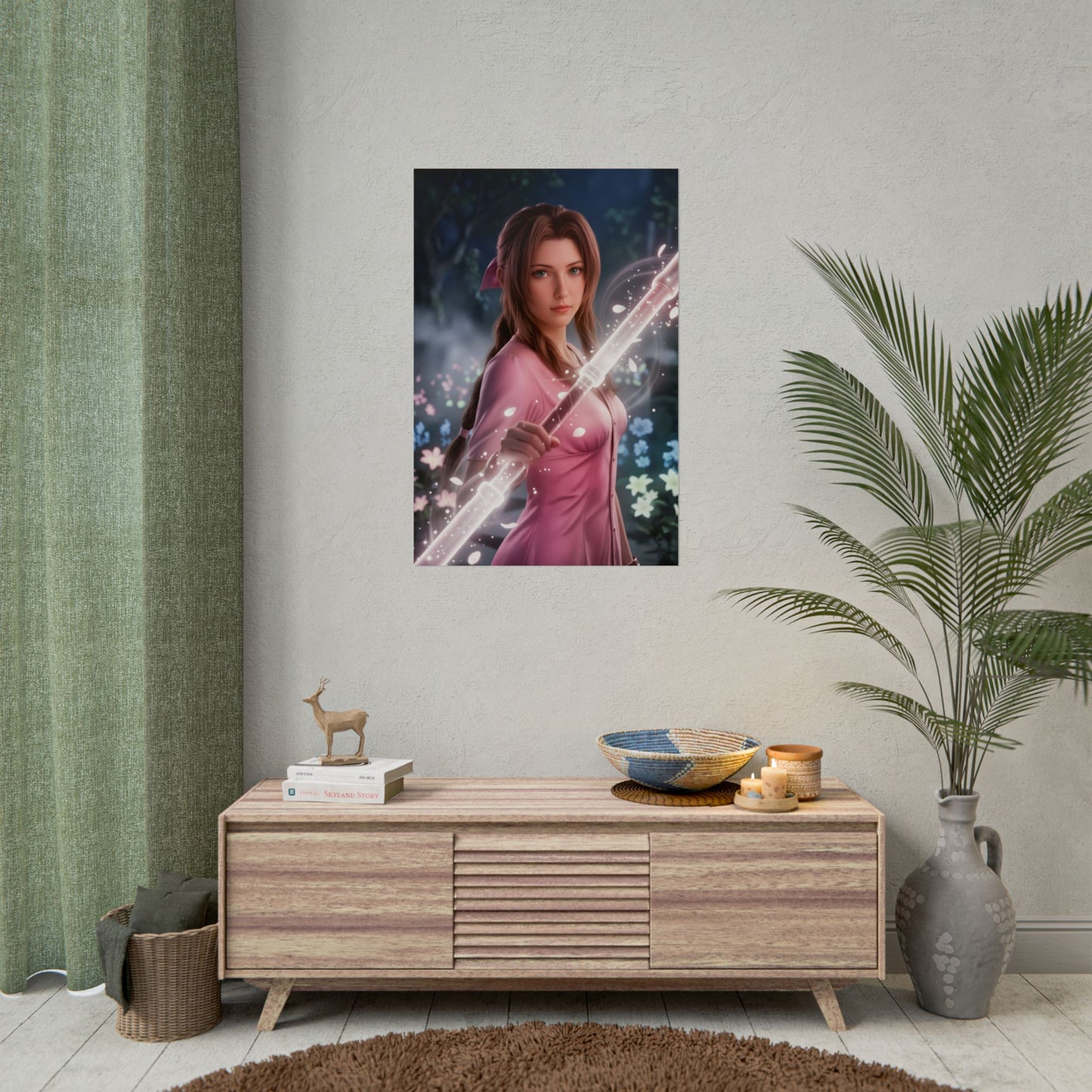 Aerith Final Fantasy Poster, Fantasy Game Wall Art Print, RPG Character Decor, Gaming Room Art, Gamer Gift