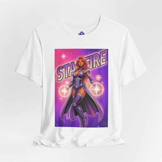 Alt Tag: Starfire T-Shirt | DC Comics Anime Tee for Gamers & Fans - anime-style Starfire print on white Bella Canvas 3001 tee