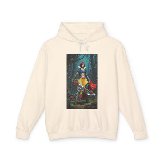 Cyber Snow White Hoodie | Futuristic Princess Hoodie | Anime Sci-Fi Pullover cream hoodie with neon cyberpunk Snow White anime illustration