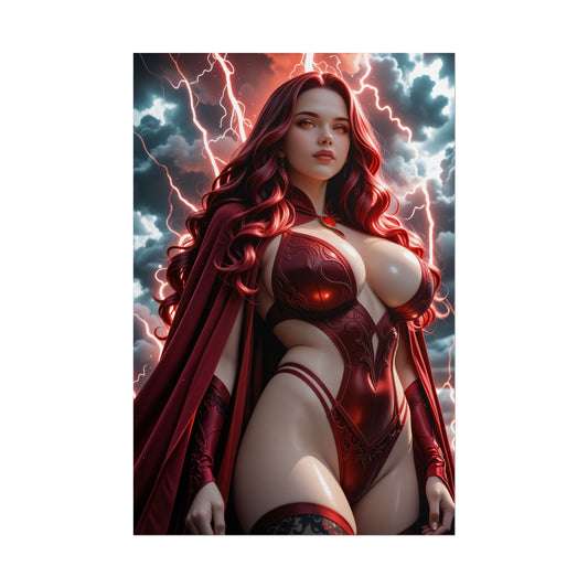 Fantasy Heroine Wall Poster | Crimson Witch Waifu Art Print for Otaku Decor