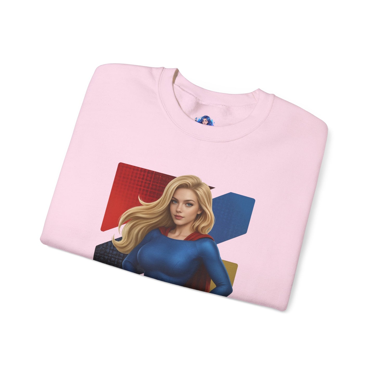 Supergirl Sweatshirt, DC Comics Crewneck, Iconic Superhero Apparel for Fans – pink folded crewneck with illustrated Supergirl graphic