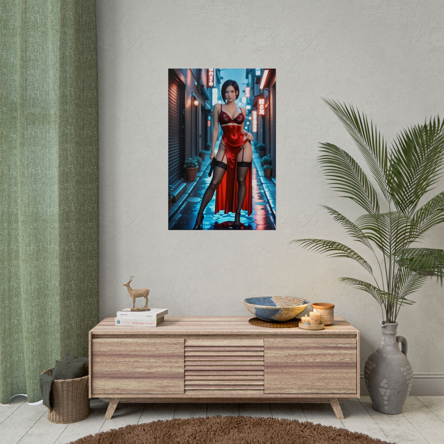 Ada Wong Poster, Red Dress Anime Girl Art Print, Waifu Spy Wall Decor