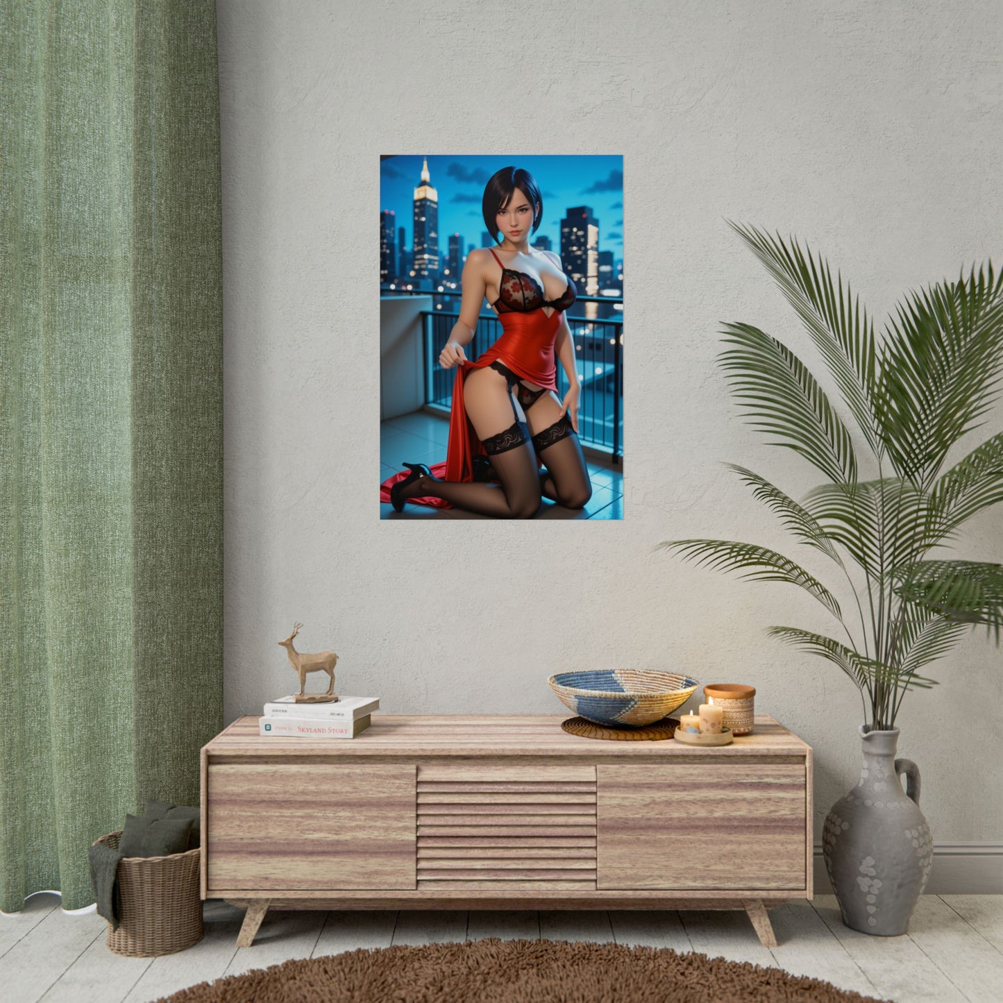Ada Wong Poster, Red Dress Anime Girl Art Print, Waifu Spy Wall Decor