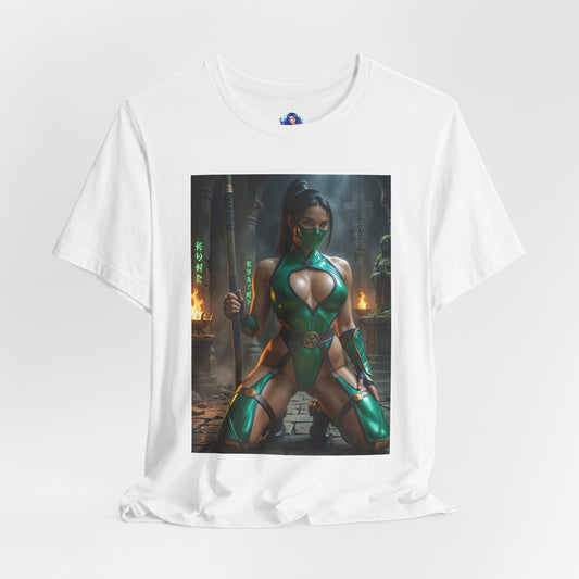 Jade Mortal Kombat T-Shirt | Fighting Game Tee for Gamers & Anime Fans - anime-style emerald assassin print on Bella Canvas 3001 white tee