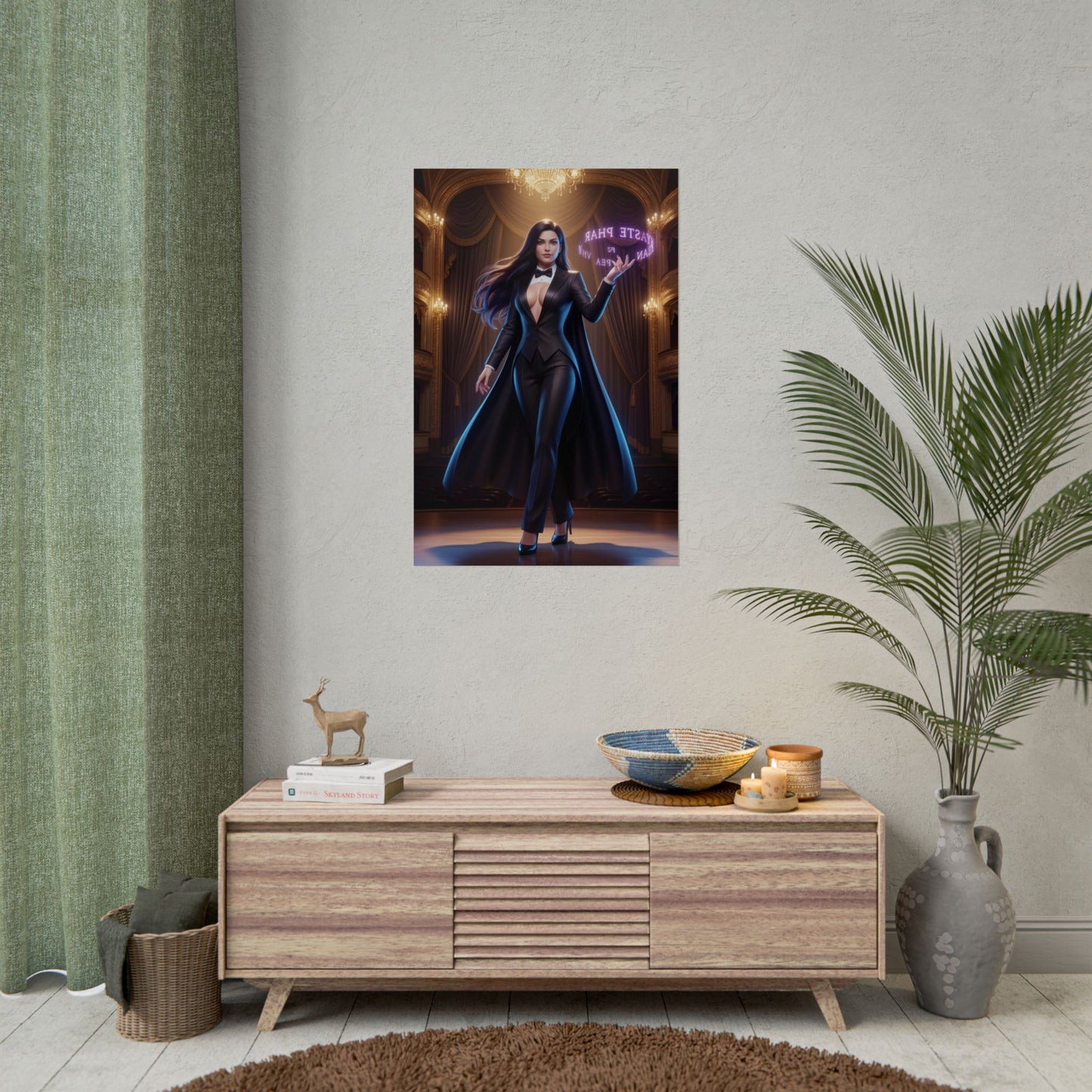 Zatanna Poster, DC Comics Wall Art Print – Sorceress Decor on living room wall showcasing mystical DC Comics heroine print