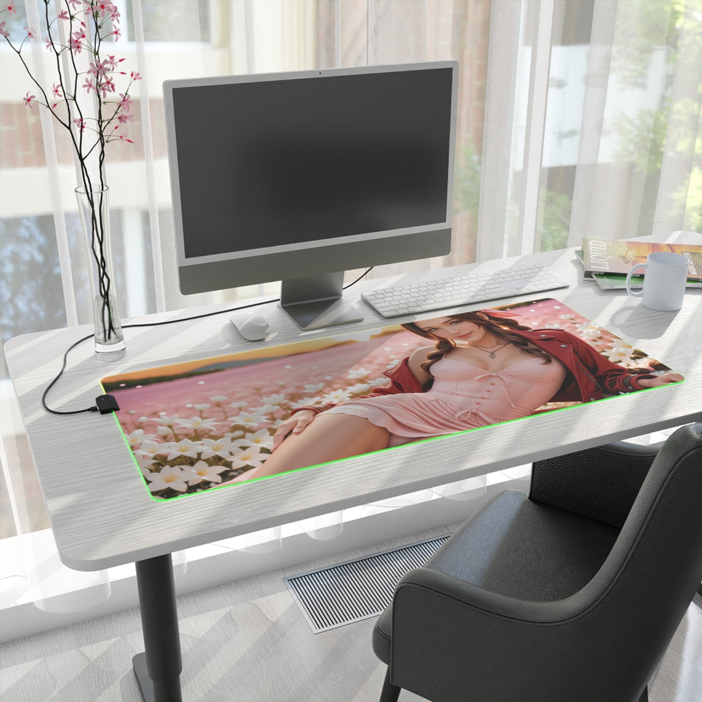 Aerith Gainsborough Desk Mat – LED RGB Pad, Waifu Anime Girl Gaming Setup
