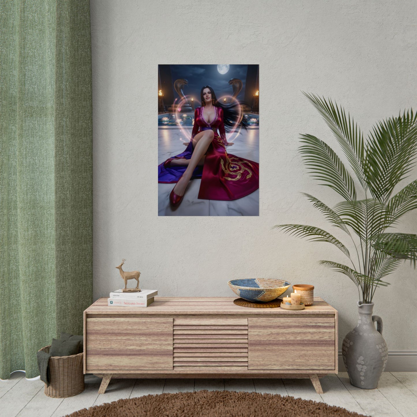Boa Hancock Poster / Boa Hancock Wall Art / Boa Hancock Art Print / One Piece Poster - elegant moonlit Boa Hancock seated regal anime wall art