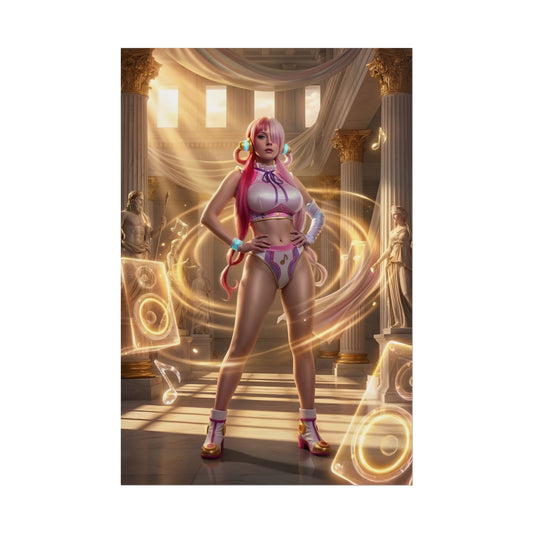Uta Poster / Uta Wall Art / Uta Art Print / One Piece Poster showcasing Uta with glowing musical energy, dramatic lighting and vibrant idol style