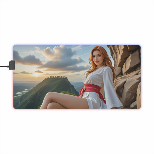 Tsunade Desk Mat – LED RGB Pad, Protective Waifu Anime Girl Setup with serene guardian waifu art and RGB edge lighting