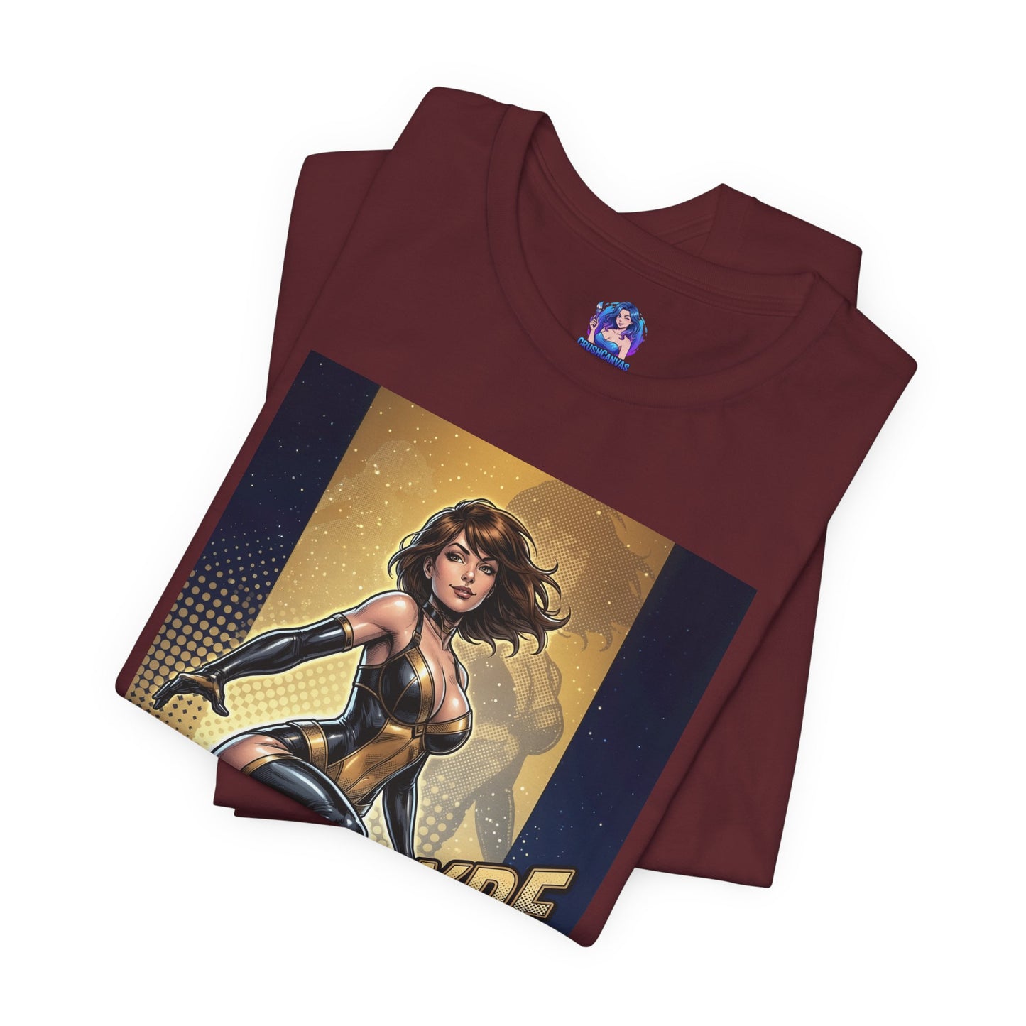 Kitty Pryde T-Shirt | Marvel X-Men Anime Tee for Gamers & Fans folded maroon Bella Canvas tee with stylized Kitty Pryde illustration