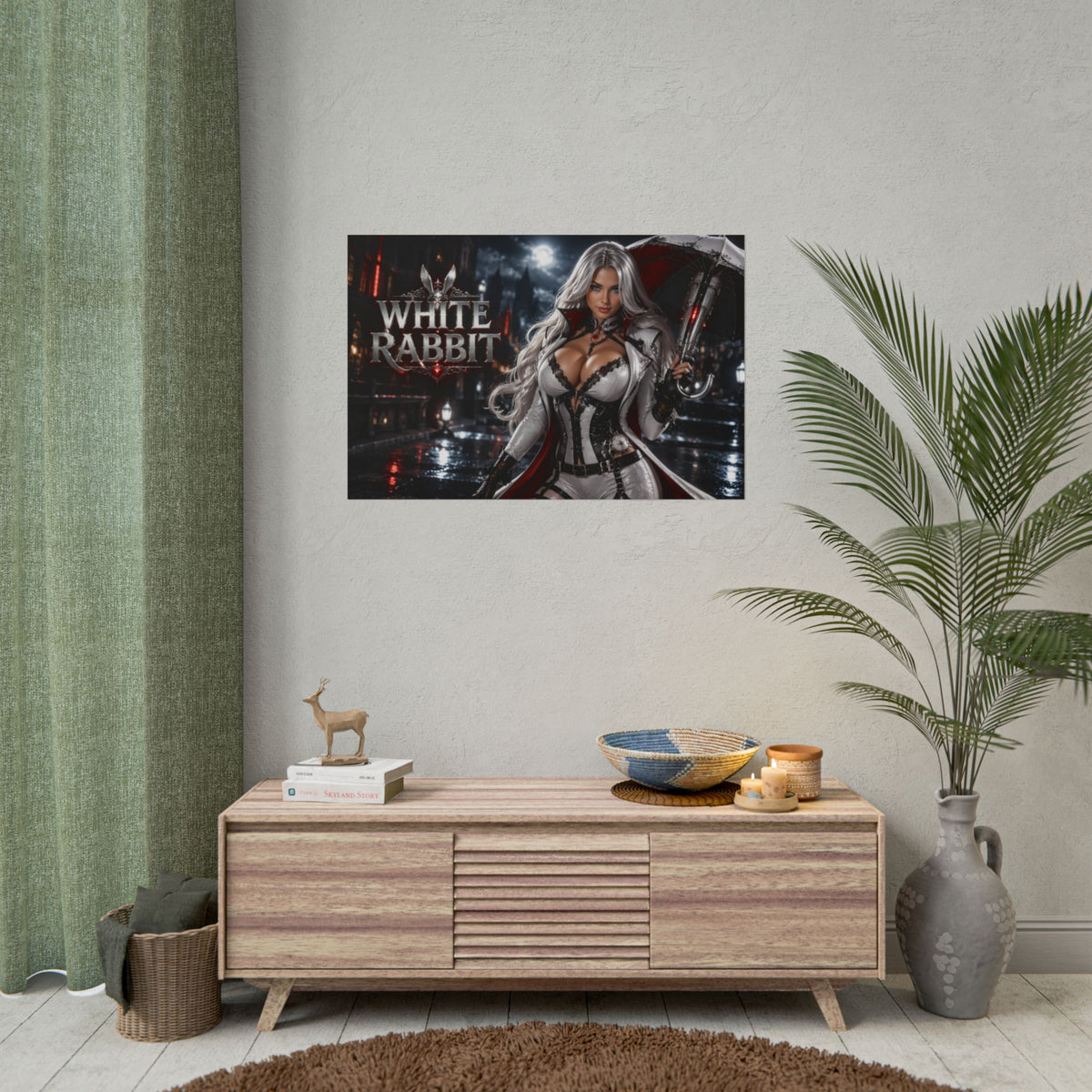 White Rabbit Character Poster Comic Style Wall Decor Bedroom Collector Gift