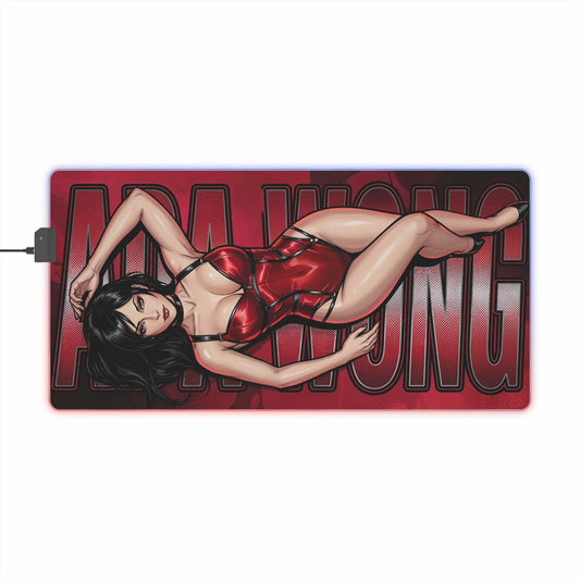 Ada Wong RGB Desk Mat, Resident Evil Gaming Mouse Pad, LED Desk Mat for Gamer Setup featuring red-clad Ada Wong artwork on RGB LED gaming mat