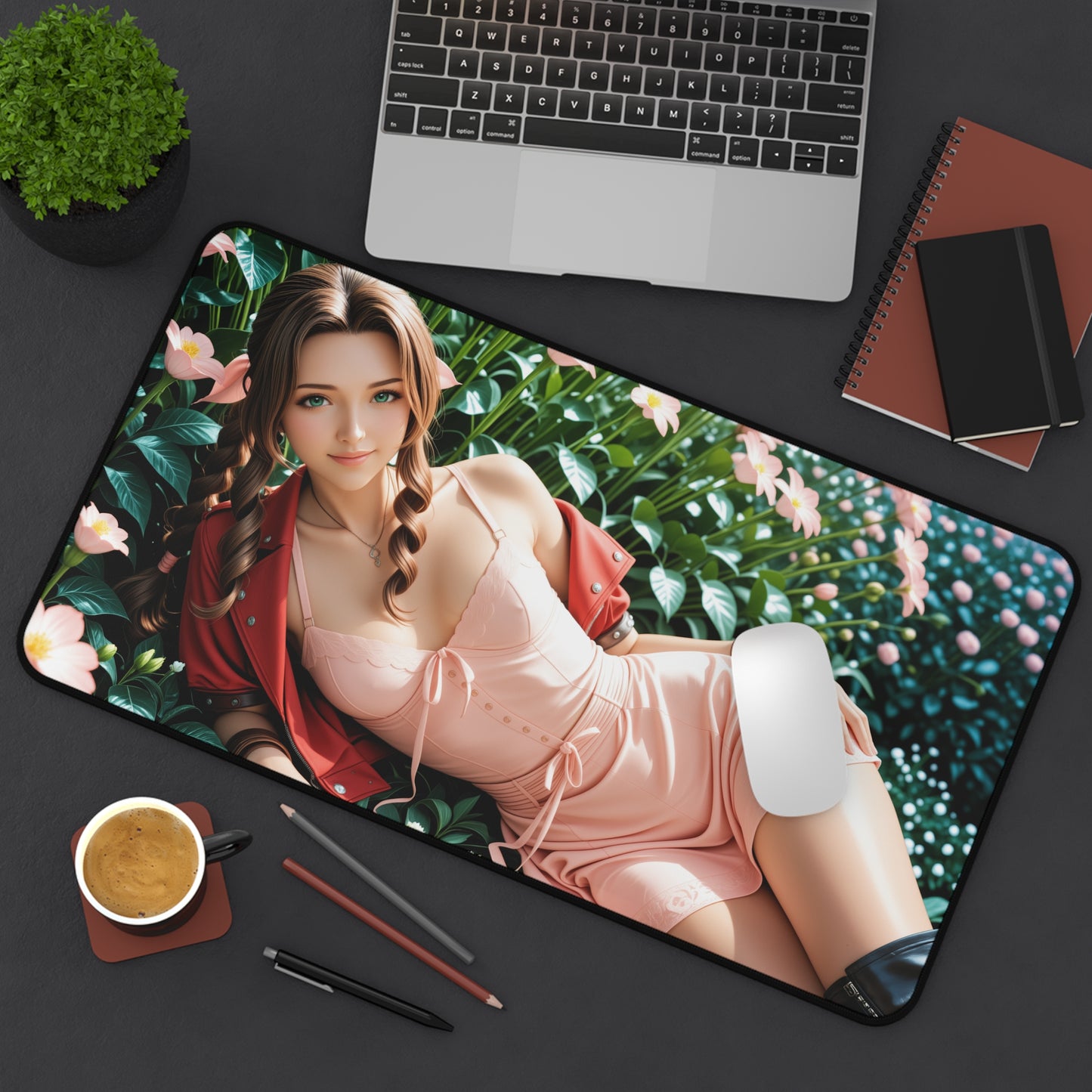 Aerith Gainsborough Desk Mat, Fantasy RPG Girl Mouse Pad, Gaming Desk Setup