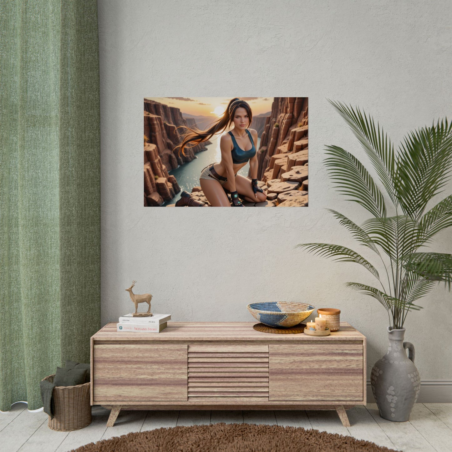 Adventure Waifu Wall Art | Lara Croft Anime Poster for Gaming Room Decor