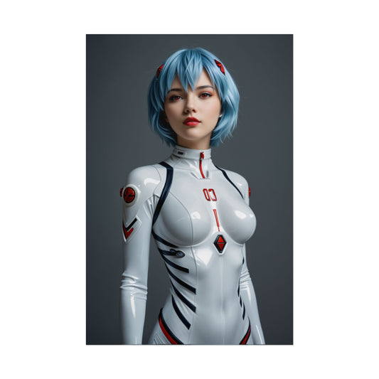 Rei Ayanami Poster, Blue-Haired Anime Girl Art Print, Waifu Mecha Wall Decor