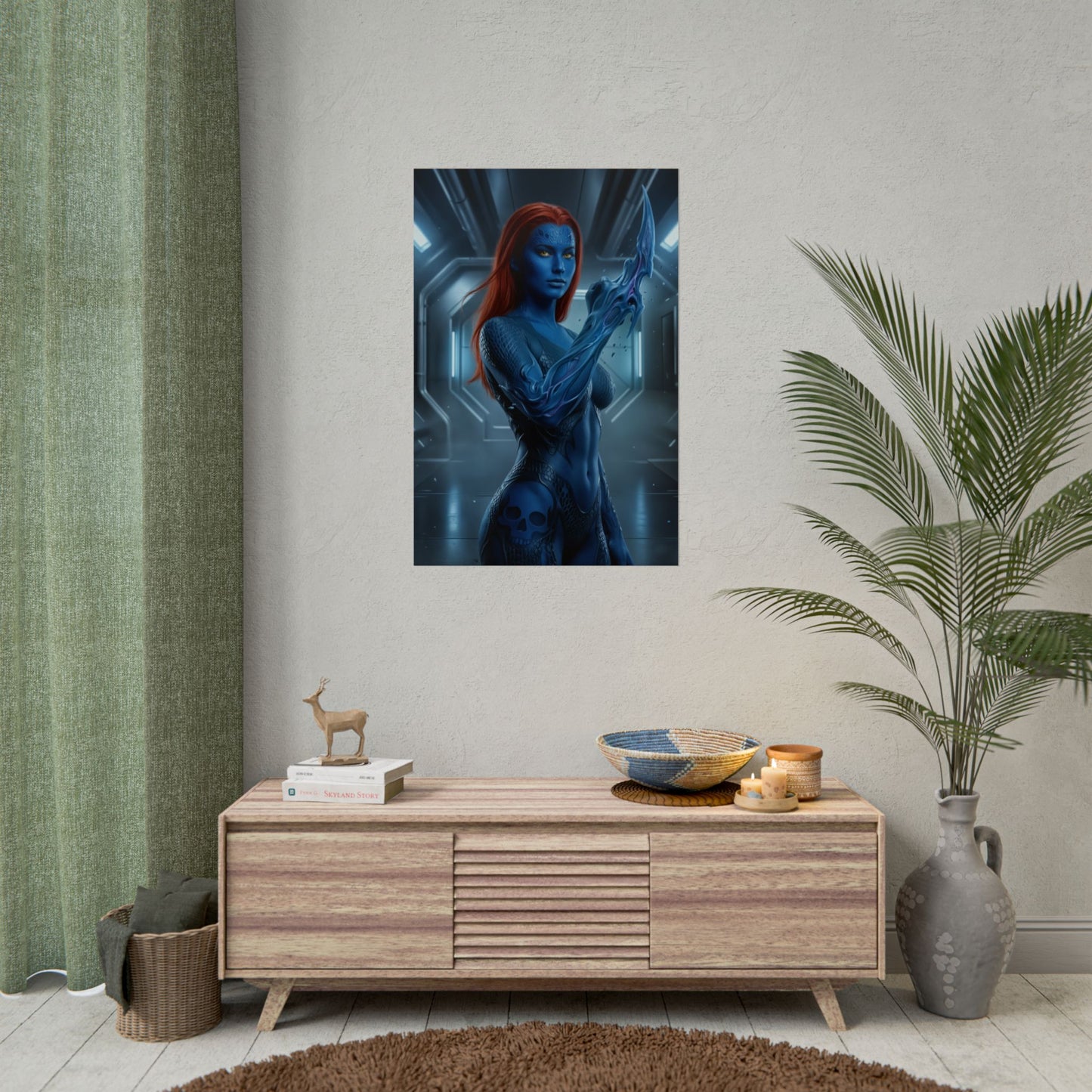 Mystique Poster, X Men Wall Art Print, Blue Mutant Girl Decor, Comic Character Artwork, Gift for Fan