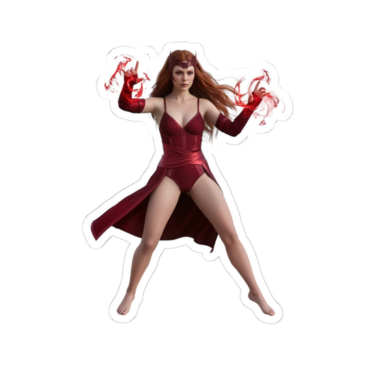 Scarlet Witch Sticker – Comic Heroine Vinyl Sticker for Laptops & Indoor Decor; vivid red comic-style vinyl sticker with mystical energy, glossy durable finish