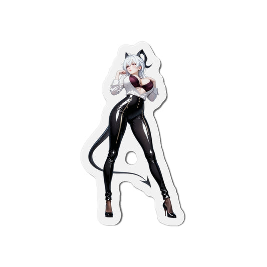 Zani Magnet – Anime Girl Fridge Magnet, Cute Fantasy Heroine Decor vinyl die-cut fridge magnet showing Zani in glossy black pants and cat ears