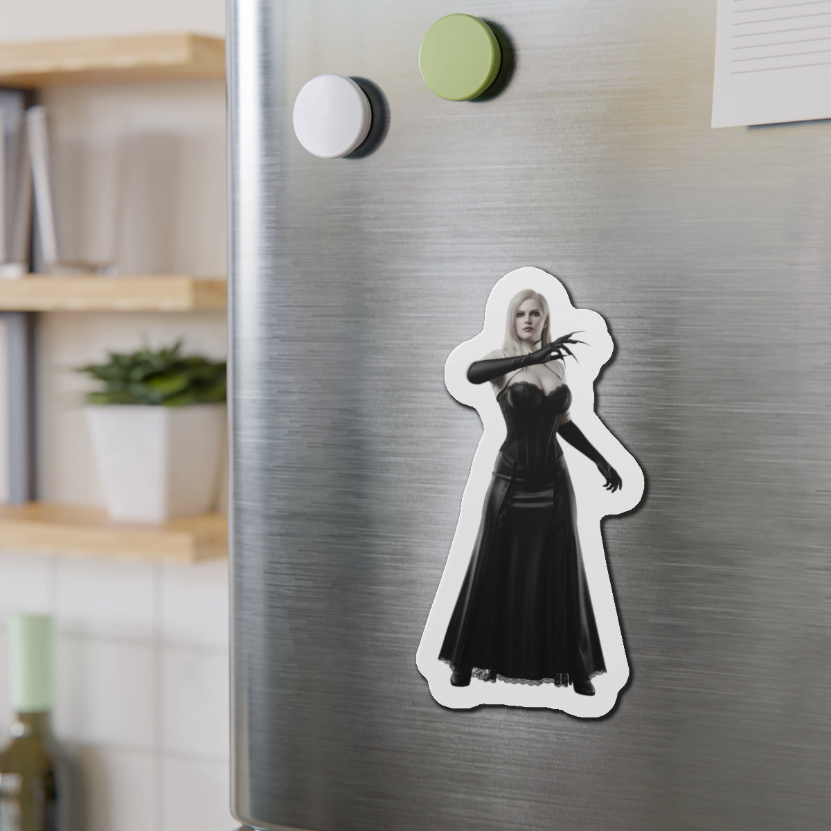 Lady Dimitrescu Magnet – Resident Evil Village Fridge Magnet, Game Decor die-cut vinyl fridge magnet showing anime-style Lady Dimitrescu artwork