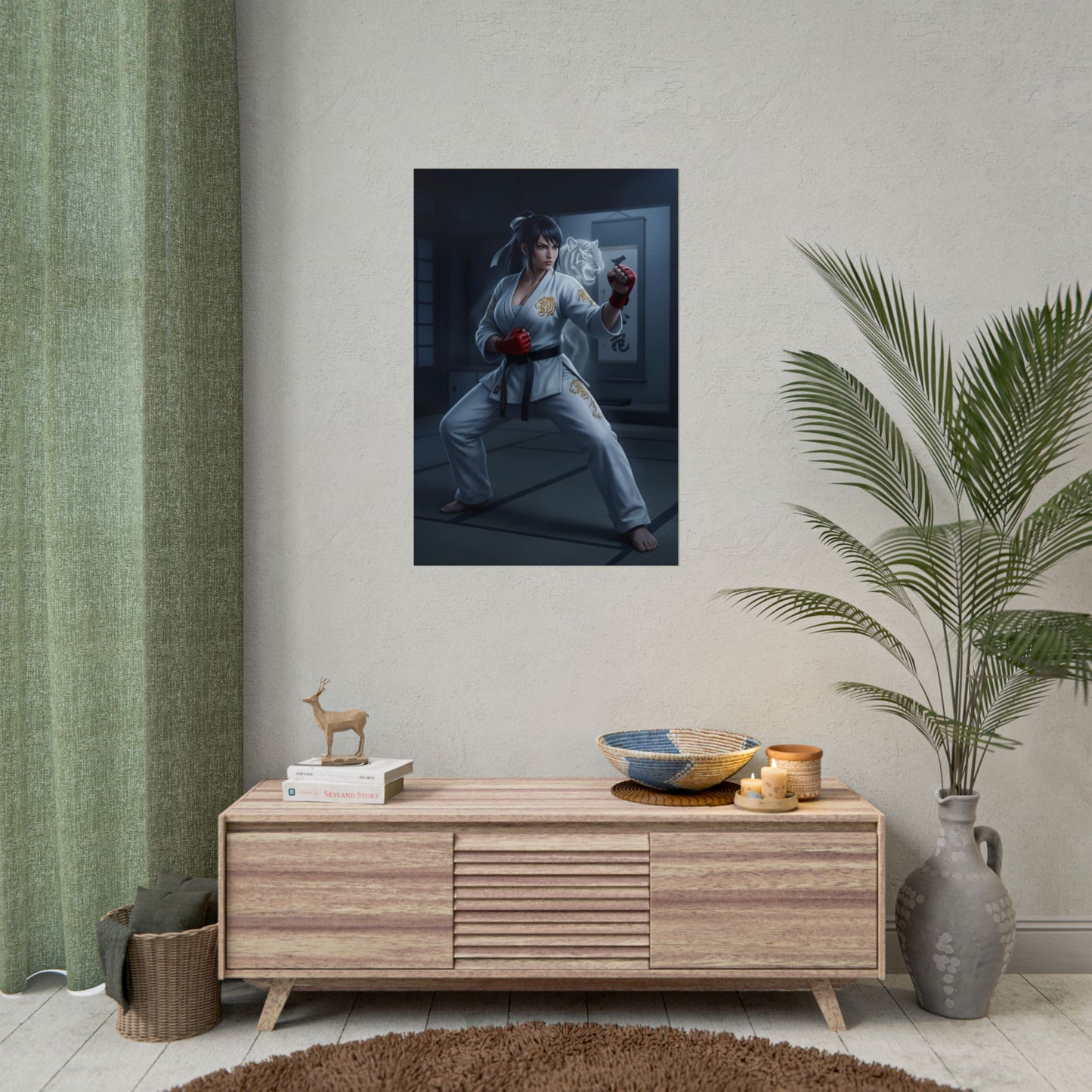 Kazumi Mishima Poster, Tekken Art Print – Iconic Fighting Game Heroine on wall in modern gaming room, high-res martial arts art print