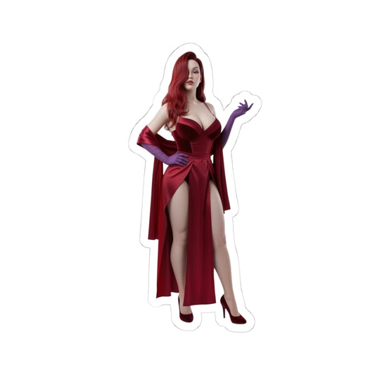 Jessica Rabbit Sticker – Iconic Cartoon Vinyl Sticker for Laptops & Indoor Decor, glossy die-cut vinyl showing Jessica Rabbit in red gown and purple gloves