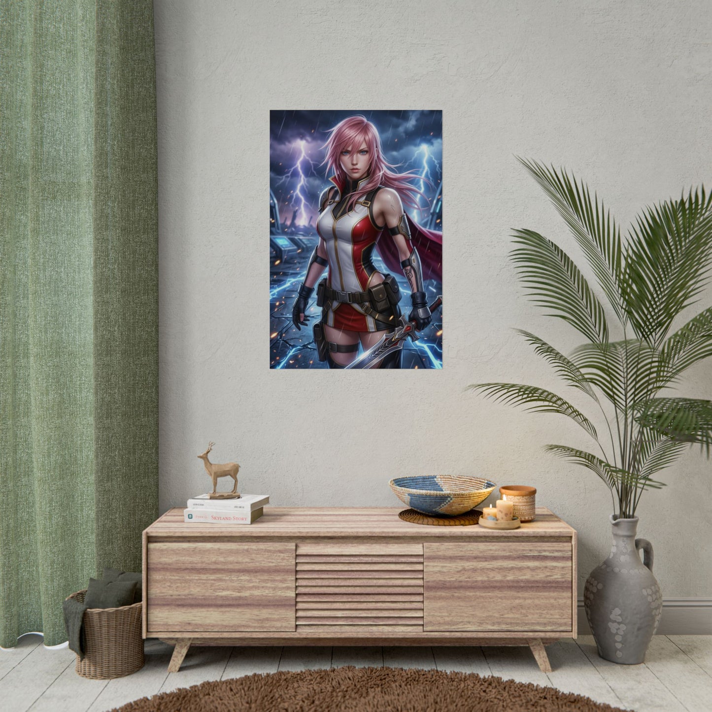 Lightning Final Fantasy XIII Poster Anime RPG Wall Art Warrior Woman Print Pink Hair Fighter Gaming Room Decor Gift