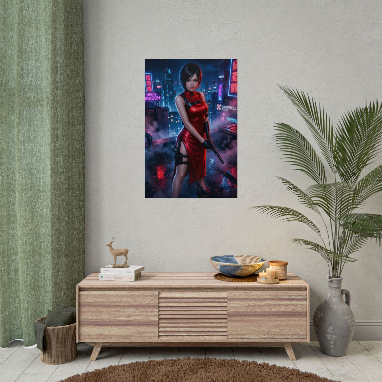Ada Wong Resident Evil Poster Action Heroine Wall Art Spy Character Print Red Outfit Woman Gaming Room Decor Gift