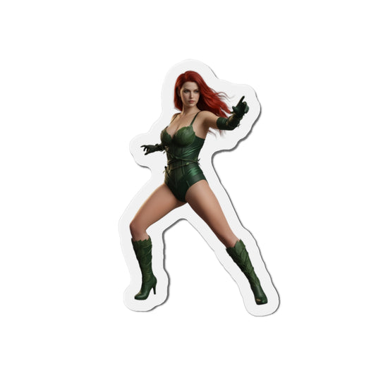 Poison Ivy Magnet – DC Comic Villain Fridge Magnet, Anime Style Decor vinyl die-cut fridge magnet showing Poison Ivy in green costume and red hair