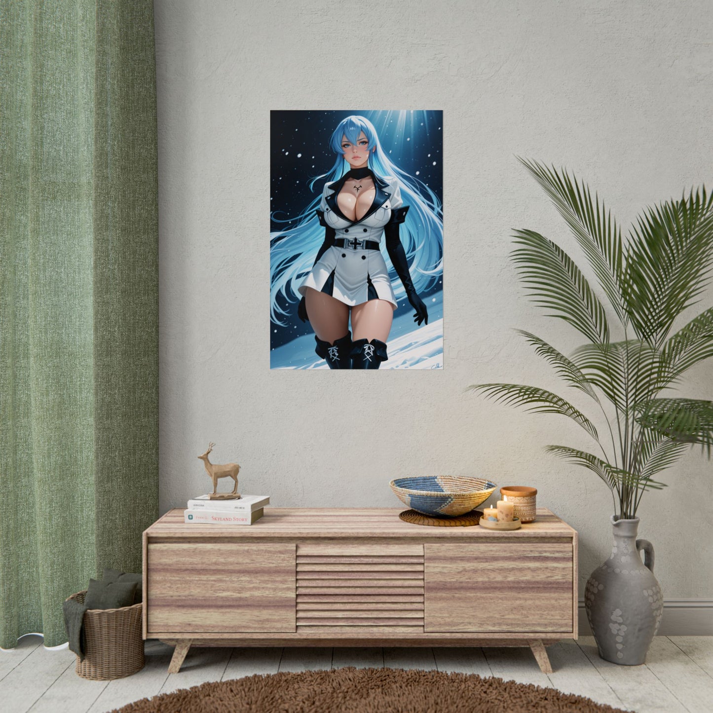 Плакат Esdeath, художній принт із зображенням дівчини з аніме з блакитним волоссям, настінний декор із зображенням воїна Вайфу