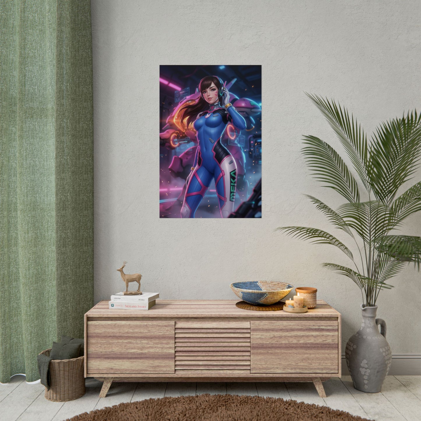 D.Va Overwatch Poster Gamer Girl Wandkunst Rosa Haar Frau Druck Mech Pilot Charakter Gaming Zimmer Deko Geschenk