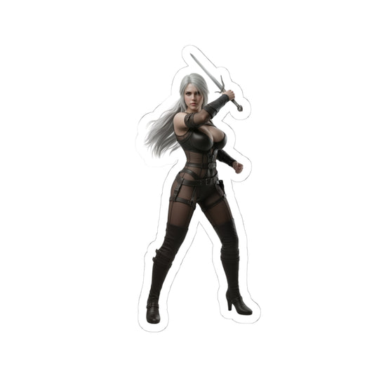 Ciri Sticker – Fantasy Game Vinyl Sticker for Laptops & Indoor Decor, glossy durable vinyl of adventurous female warrior with sword, bubble-free