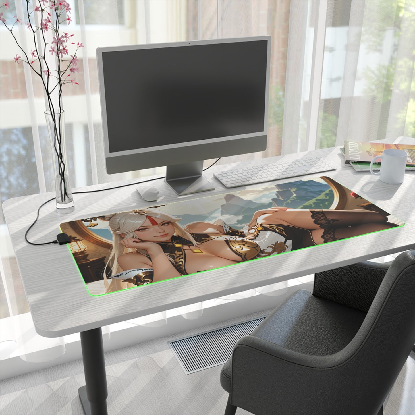 Ningguang Desk Mat – LED RGB Pad, Waifu Anime Girl Gaming Setup