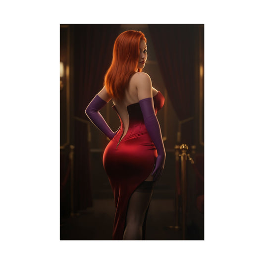 Jessica Rabbit Poster, Classic Animation Art Print – Iconic Femme Fatale, red-dress wall art for gaming rooms and collectors