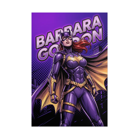 Batgirl Poster / Batgirl Wall Art / Batgirl Art Print / DC Comics Poster featuring Batgirl in dynamic purple suit, cape, dramatic lighting, confident vigilante stance
