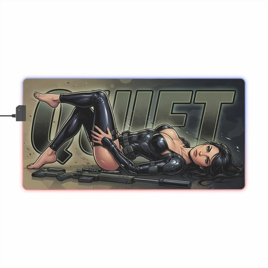 Quiet RGB Desk Mat, Metal Gear Solid V Gaming Mouse Pad, LED Desk Mat featuring reclining tactical sniper artwork with RGB edge lighting