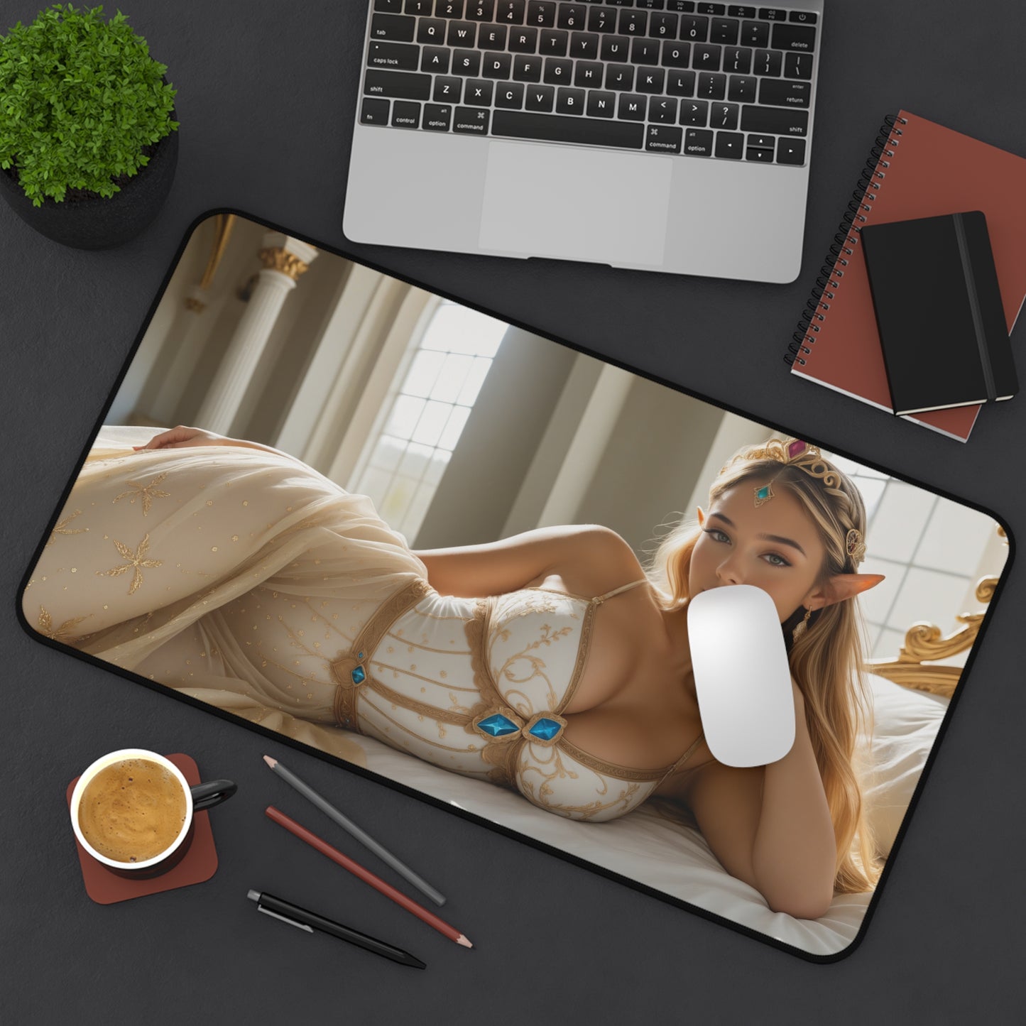 Килимок для столу принцеси, килимок для миші з фентезійною дівчиною, елегантний ігровий стіл