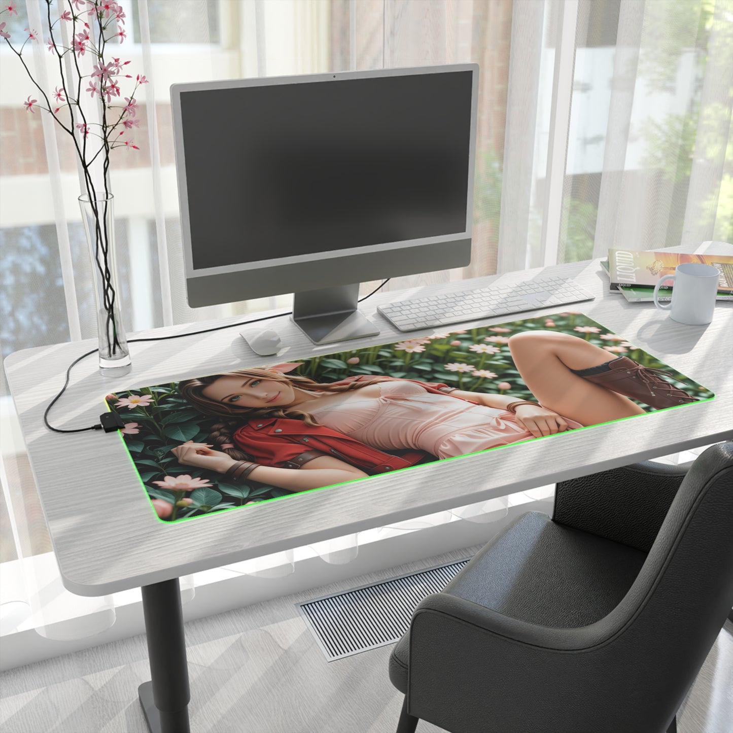 Aerith Desk Mat – LED RGB Pad, Gentle Waifu Anime Girl Gaming Setup
