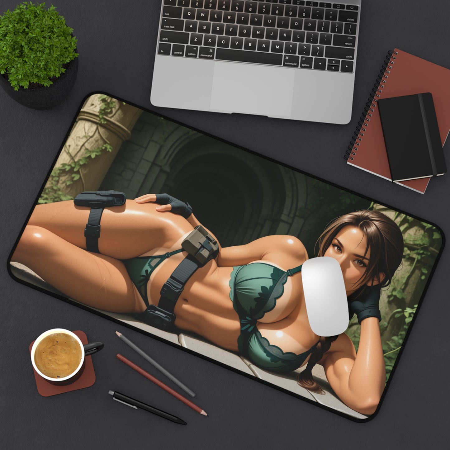 Lara Croft Desk Mat, Adventure Game Heroine Mouse Pad, Gaming Desk Setup