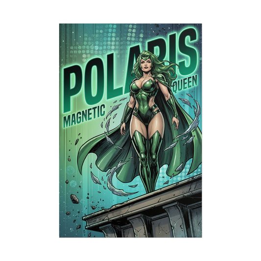 Polaris Poster / Polaris Wall Art / Polaris Art Print / X-Men Poster - commanding mutant queen with swirling magnetic energy, glowing green comic art