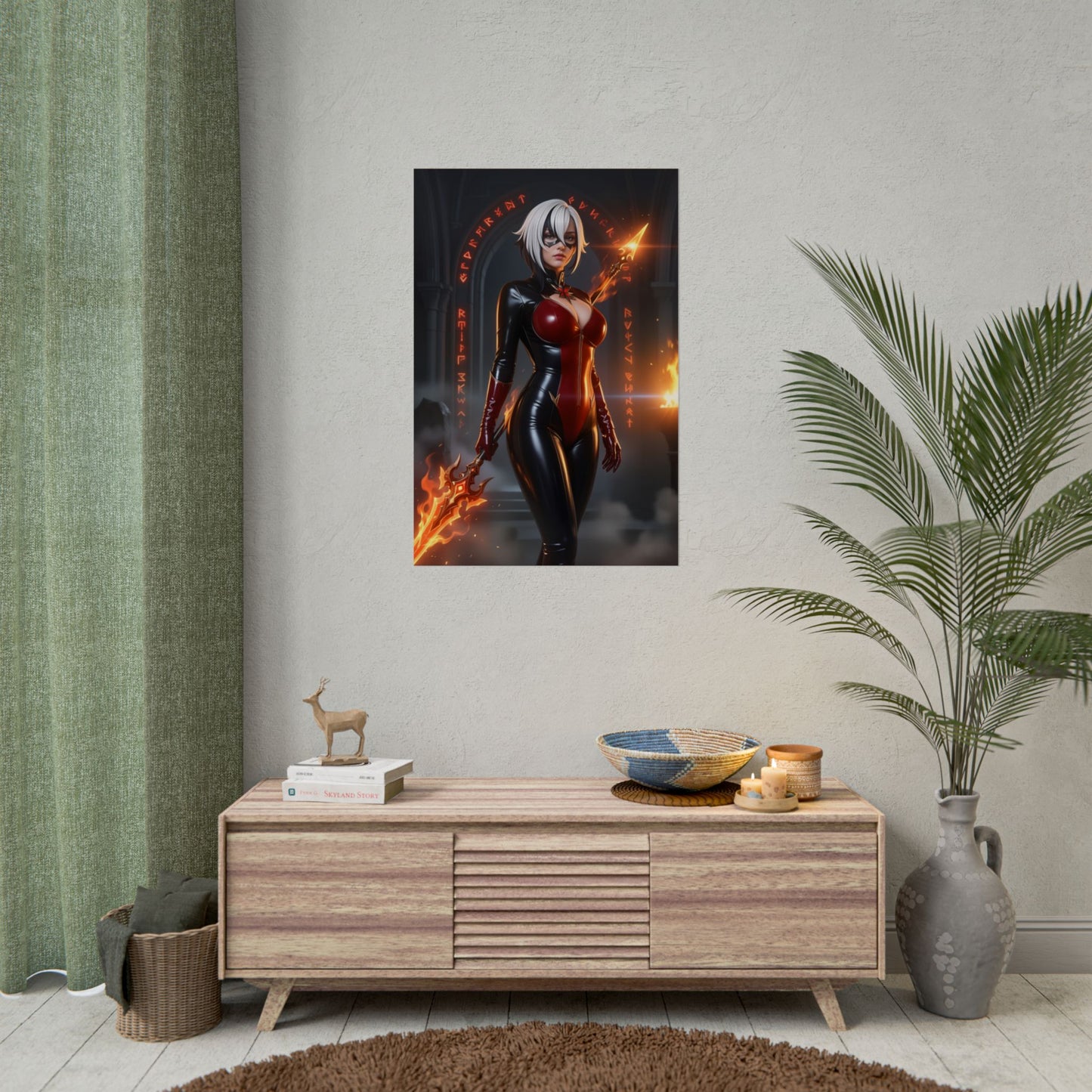 Arlecchino Poster, Genshin Impact Art Print – Iconic Harbinger Heroine wall art featuring dark fantasy heroine in glossy suit with fiery accents