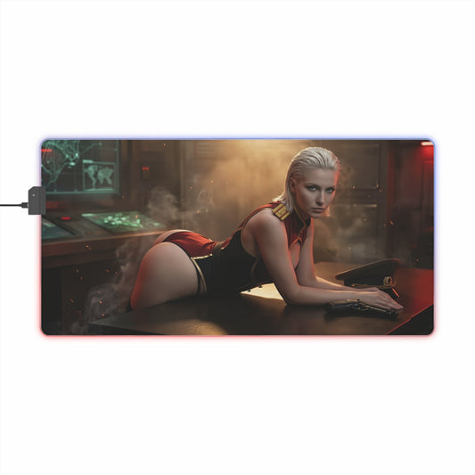 Balalaika Mouse Pad, Black Lagoon LED RGB Desk Mat, Anime Gift for Gamer Decor – tactical-themed gaming desk mat with commanding female leader artwork