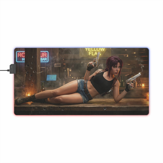 Black Lagoon Mouse Pad, Revy LED RGB Desk Mat, Gift for Gamer, Anime Room Decor — Revy dual-wield action desk mat with LED RGB edge for gaming