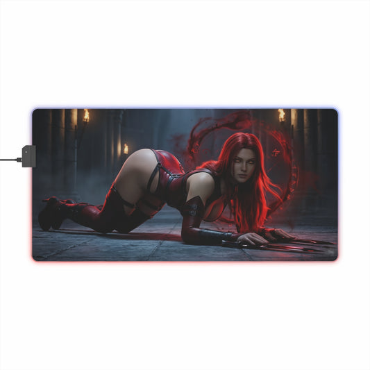 BloodRayne Mouse Pad, Rayne LED RGB Desk Mat, Gift for Gamer, Gothic Game Decor - vampire hunter desk mat with red-haired Rayne art