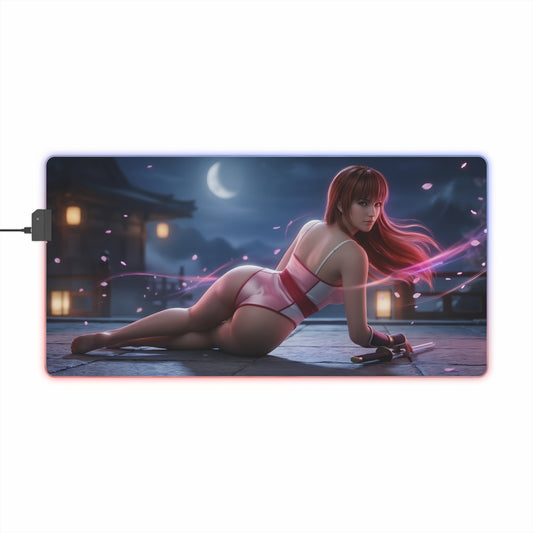 Kasumi RGB Mouse Pad – Fighting Game LED Desk Mat, Gamer Room Decor featuring heroine artwork, vibrant RGB edge lighting and anti-slip extended desk mat