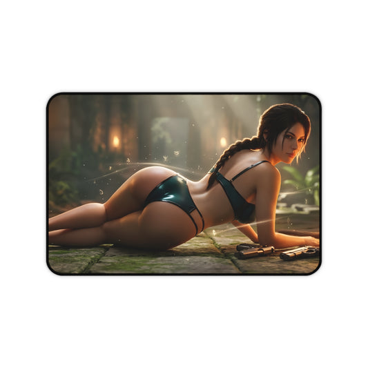 Lara Croft Mouse Pad – Adventure Game Gaming Mouse Pad, Stylish Gamer Desk Decor featuring action-ready heroine pose, smooth glide surface
