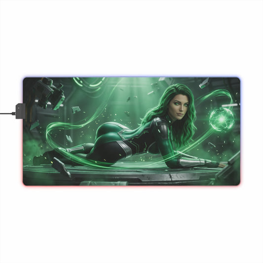 Marvel Mouse Pad, Polaris LED RGB Desk Mat, Gift for Gamer, Superhero Room Decor - green-powered superhero design with precision-cloth surface and RGB lighting