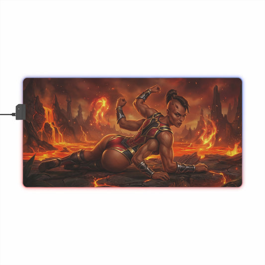 Mortal Kombat Mouse Pad, Sheeva LED RGB Desk Mat, Gift for Gamer, Fighting Game Room Decor featuring Sheeva on lava battlefield with RGB glow