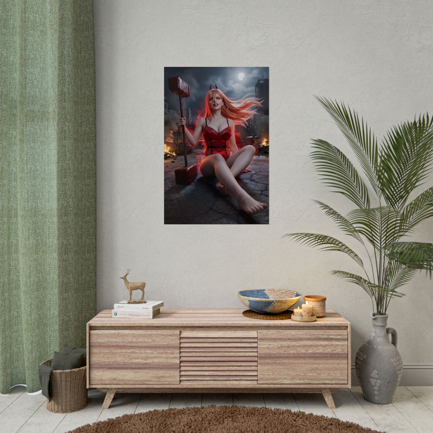 Power Poster / Power Wall Art / Power Art Print / Chainsaw Man Poster featuring Chainsaw Man’s Blood Devil in fiery urban action scene